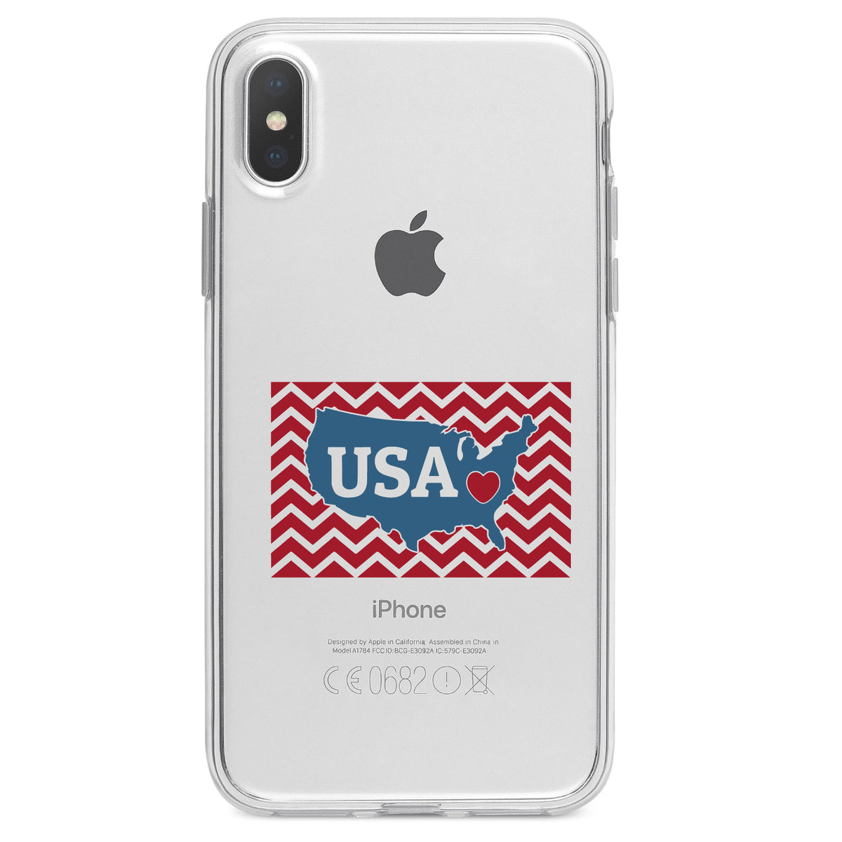 USA Map Heart Chevron Flag Clear Shockproof iPhone Case, view 3