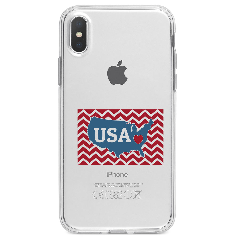 USA Map Heart Chevron Flag Clear Shockproof iPhone Case, view 4