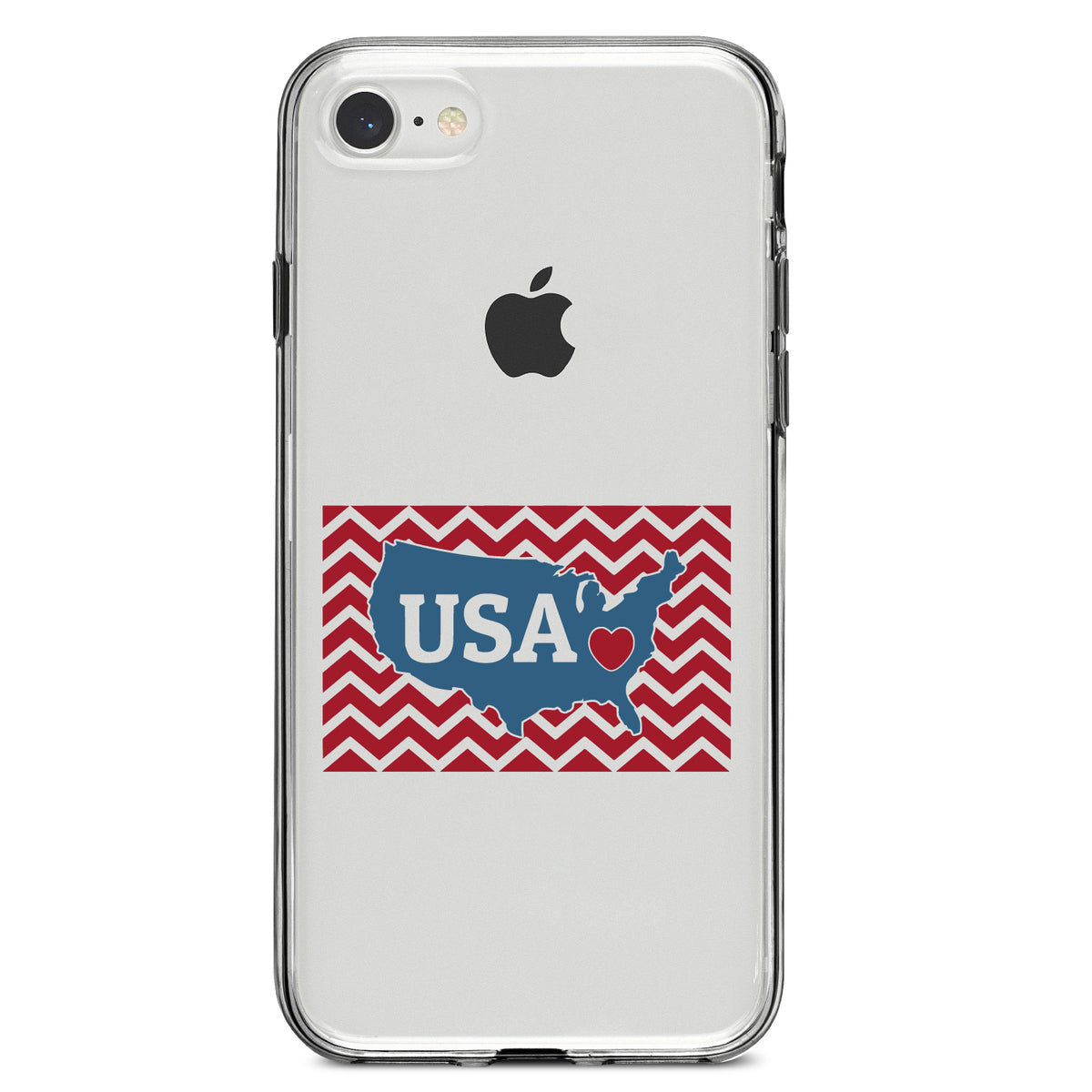 USA Map Heart Chevron Flag Clear Shockproof iPhone Case, view 5
