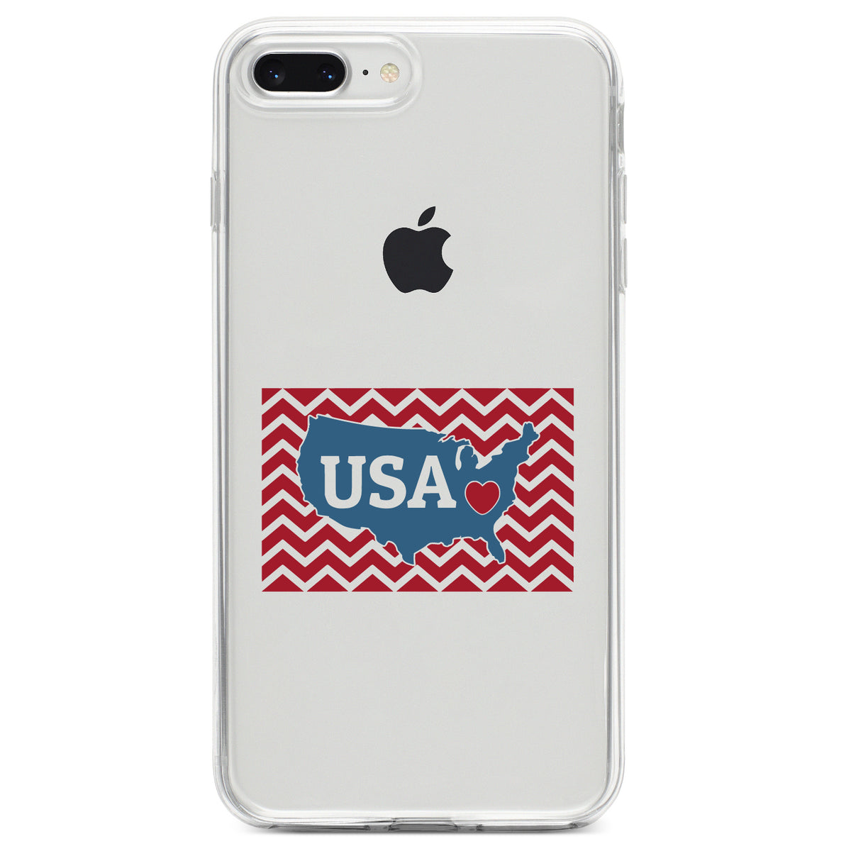 USA Map Heart Chevron Flag Clear Shockproof iPhone Case, view 6
