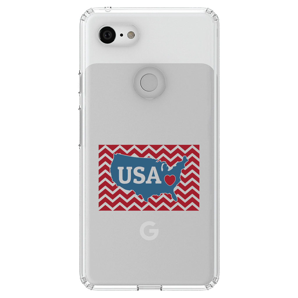 USA Map Heart Chevron Flag Clear Shockproof iPhone Case, view 22