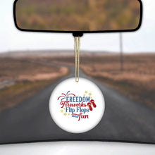 DistinctInk® Hanging Ceramic Christmas Tree Ornament with Gold String - Great Gift / Present - 2 3/4 inch Diameter - Freedom Fireworks Flip Flops & Fun