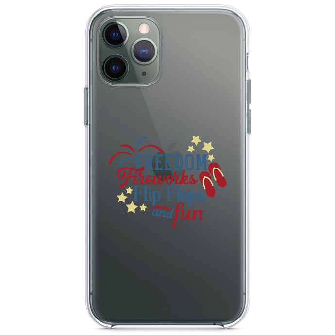DistinctInk® Clear Shockproof Hybrid Case for Apple iPhone / Samsung Galaxy / Google Pixel - Freedom Fireworks Flip Flops & Fun
