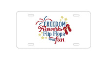 DistinctInk Custom Aluminum Decorative Vanity Front License Plate - Freedom Fireworks Flip Flops & Fun