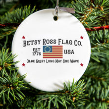 DistinctInk® Hanging Ceramic Christmas Tree Ornament with Gold String - Great Gift / Present - 2 3/4 inch Diameter - Betsy Ross Flag Co - Old Glory USA