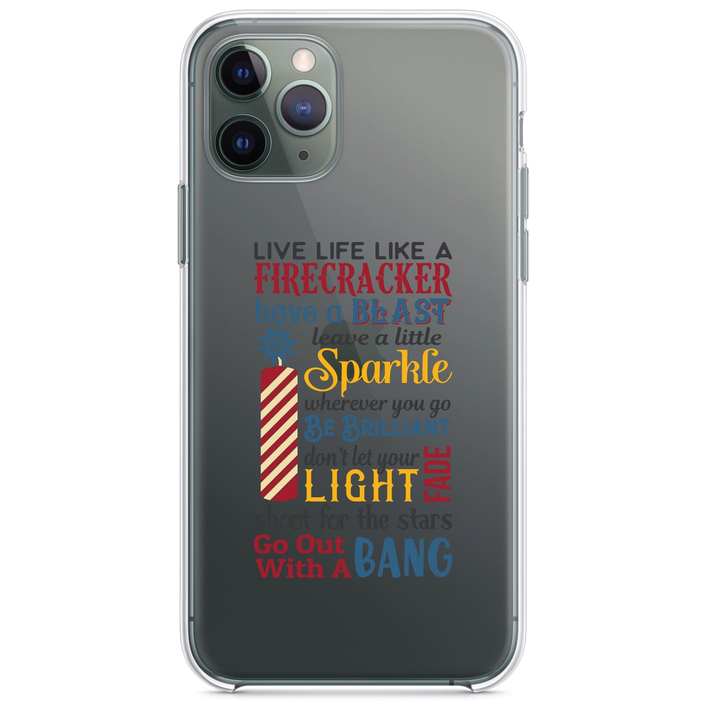DistinctInk® Clear Shockproof Hybrid Case for Apple iPhone / Samsung Galaxy / Google Pixel - 4th of July Word Art Firecracker