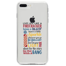 DistinctInk® Clear Shockproof Hybrid Case for Apple iPhone / Samsung Galaxy / Google Pixel - 4th of July Word Art Firecracker