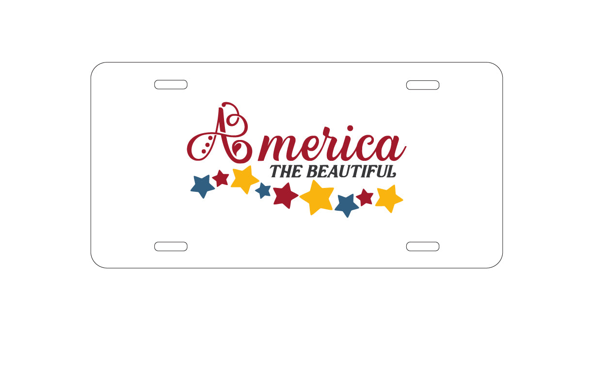 DistinctInk Custom Aluminum Decorative Vanity Front License Plate - America the Beautiful Stars