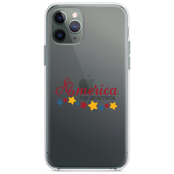 DistinctInk® Clear Shockproof Hybrid Case for Apple iPhone / Samsung Galaxy / Google Pixel - America the Beautiful Stars