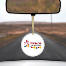 DistinctInk® Hanging Ceramic Christmas Tree Ornament with Gold String - Great Gift / Present - 2 3/4 inch Diameter - America the Beautiful Stars