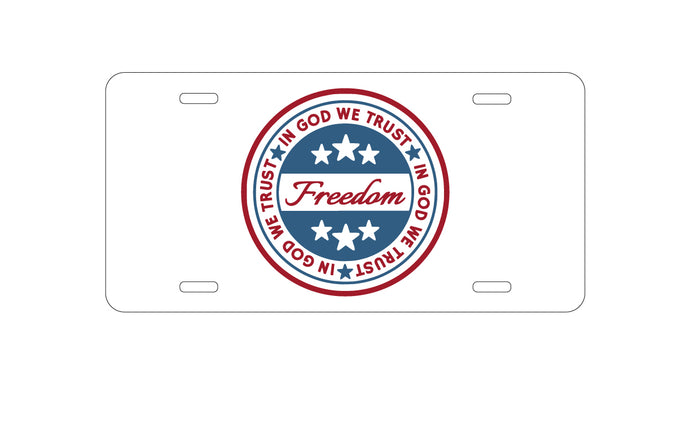 DistinctInk Custom Aluminum Decorative Vanity Front License Plate - Freedom Seal - In God We Trust