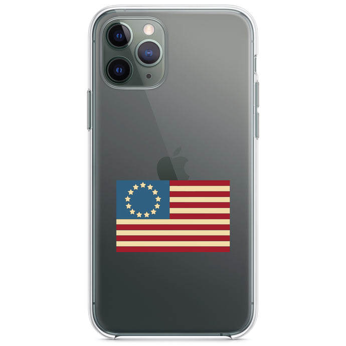 DistinctInk® Clear Shockproof Hybrid Case for Apple iPhone / Samsung Galaxy / Google Pixel - USA Colonial Flag Red White & Blue