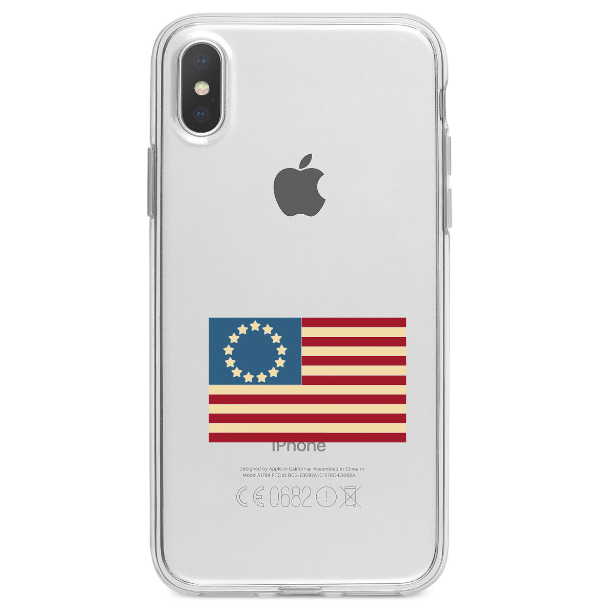USA Colonial Flag Red White & Blue Clear Shockproof iPhone Case, view 4