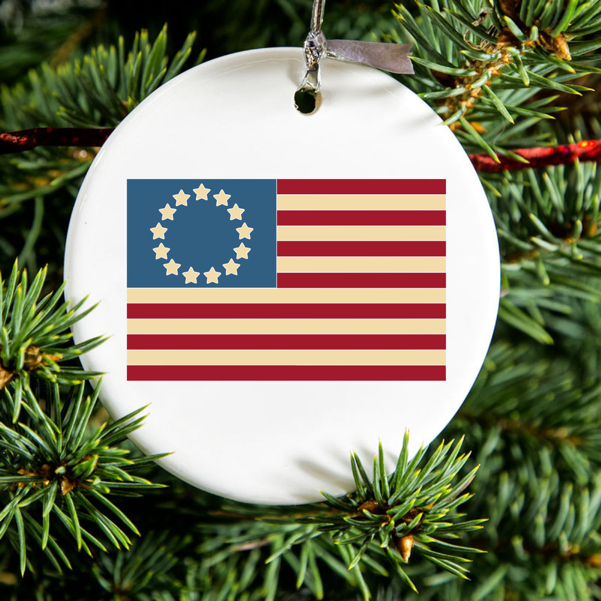 USA Colonial Flag Red White & Blue Ceramic Ornament, view 2