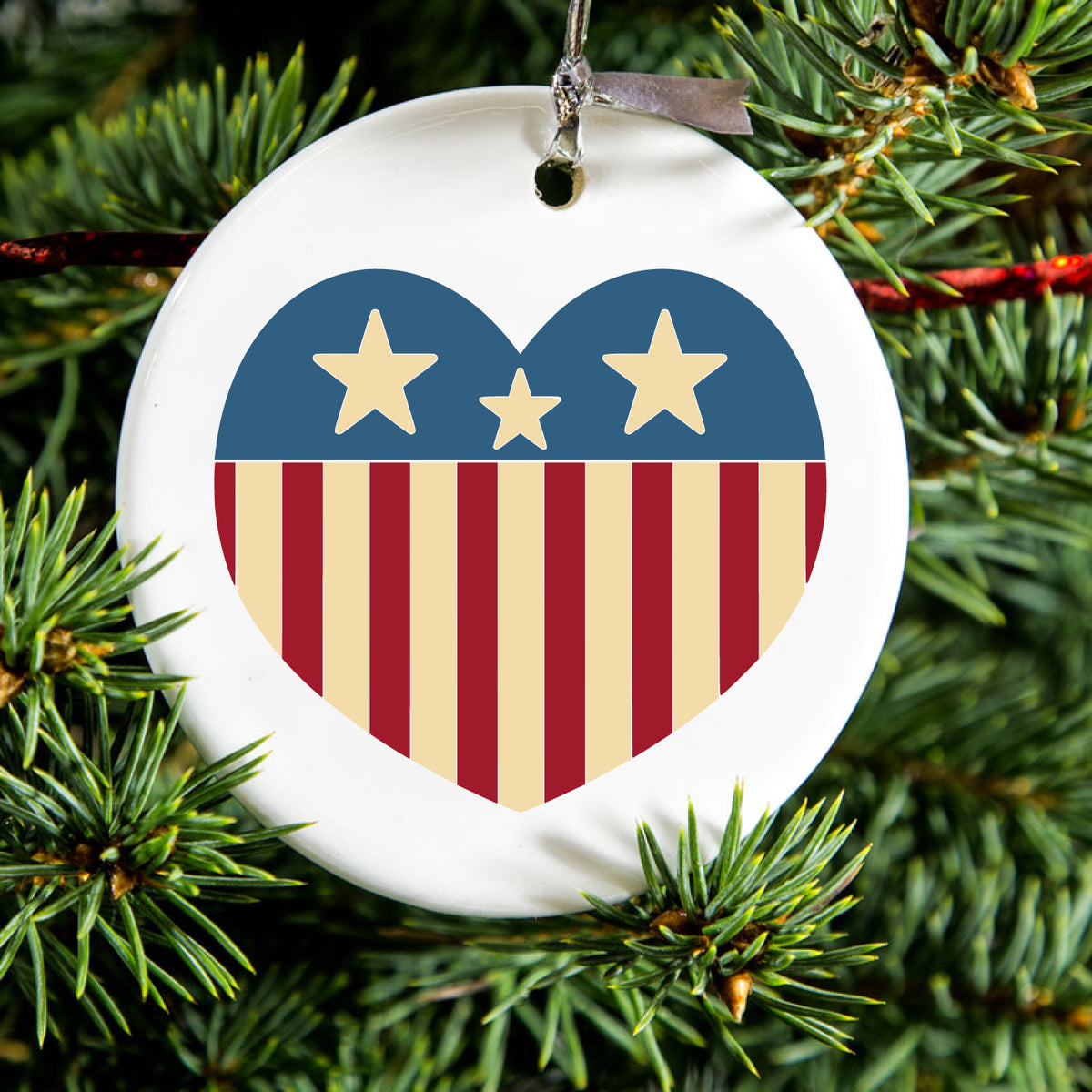 USA Heart Flag Red White & Blue Ceramic Ornament, view 2