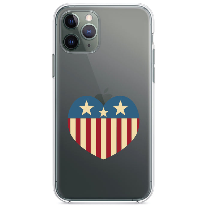 DistinctInk® Clear Shockproof Hybrid Case for Apple iPhone / Samsung Galaxy / Google Pixel - USA Heart Flag Red White & Blue