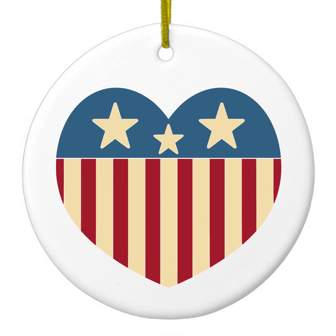 USA Heart Flag Red White & Blue Ceramic Ornament