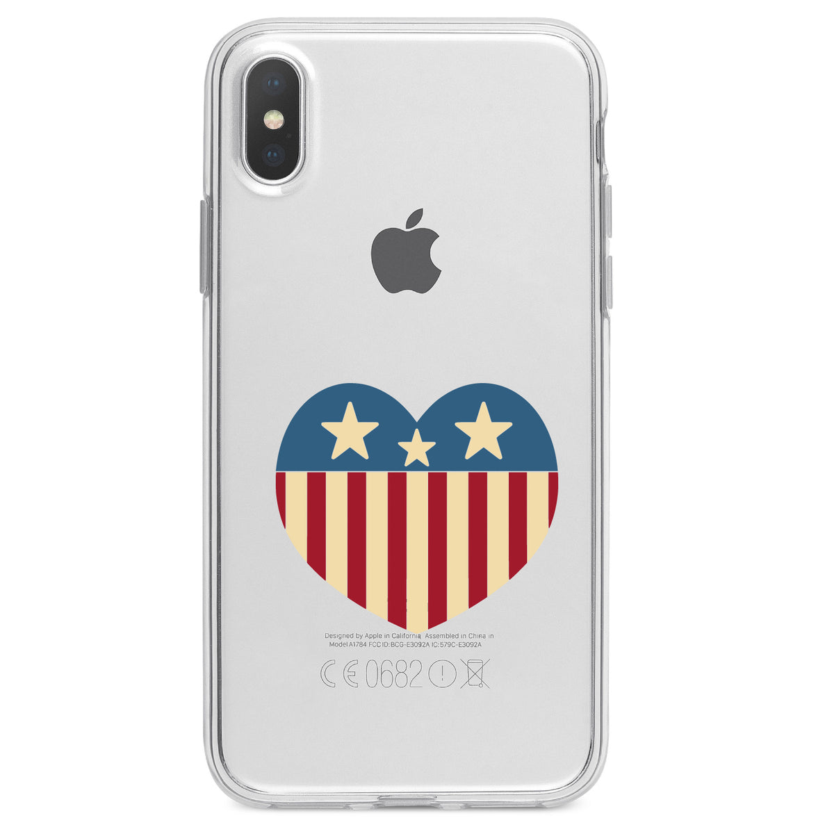 USA Heart Flag Red White & Blue Clear Shockproof iPhone Case, view 3