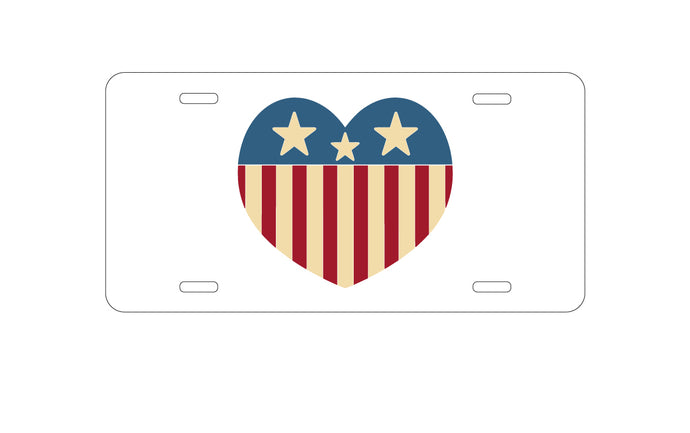DistinctInk Custom Aluminum Decorative Vanity Front License Plate - USA Heart Flag Red White & Blue