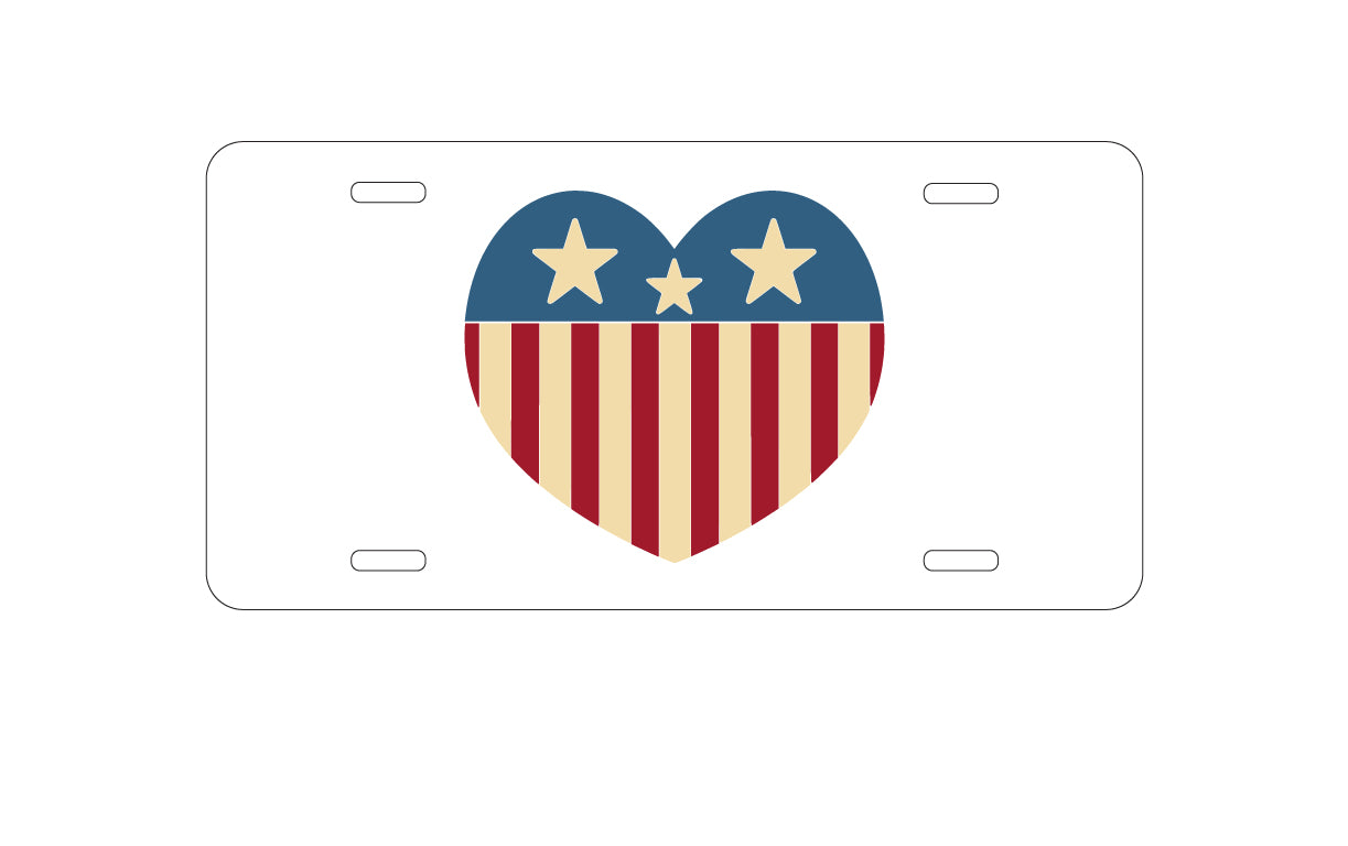 DistinctInk Custom Aluminum Decorative Vanity Front License Plate - USA Heart Flag Red White & Blue
