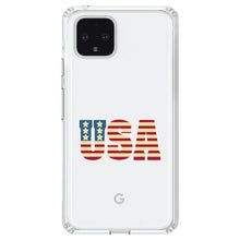DistinctInk® Clear Shockproof Hybrid Case for Apple iPhone / Samsung Galaxy / Google Pixel - USA Letter Art Flag Red White & Blue