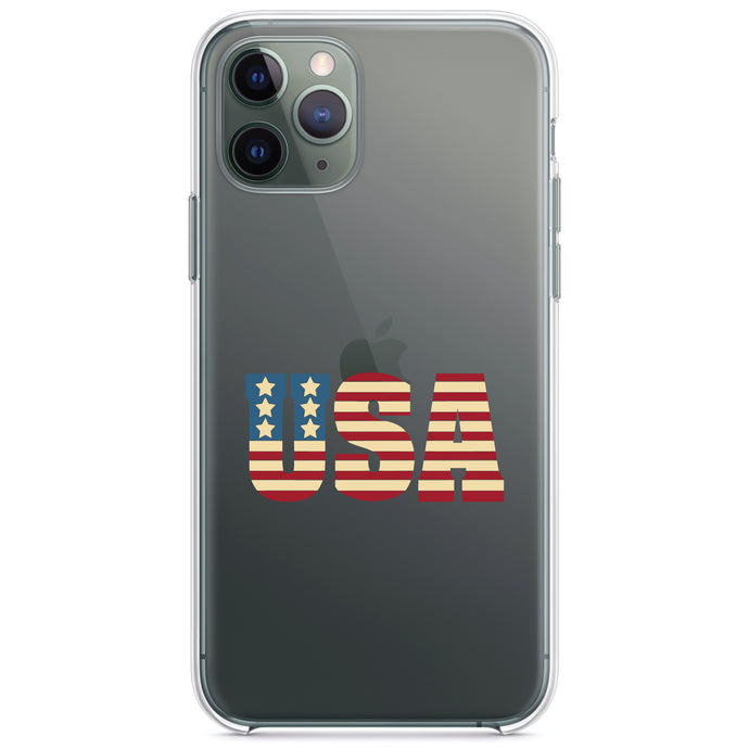 DistinctInk® Clear Shockproof Hybrid Case for Apple iPhone / Samsung Galaxy / Google Pixel - USA Letter Art Flag Red White & Blue