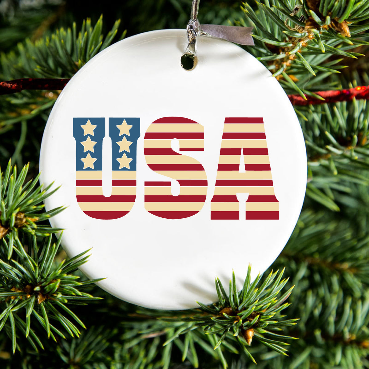 USA Letter Art Flag Red White & Blue Ceramic Ornament, view 2