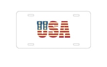 DistinctInk Custom Aluminum Decorative Vanity Front License Plate - USA Letter Art Flag Red White & Blue