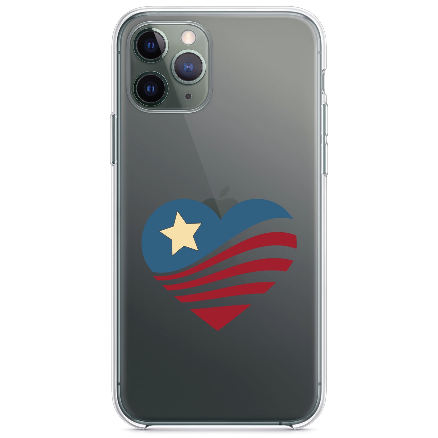 DistinctInk® Clear Shockproof Hybrid Case for Apple iPhone / Samsung Galaxy / Google Pixel - USA Heart Flag Single Star