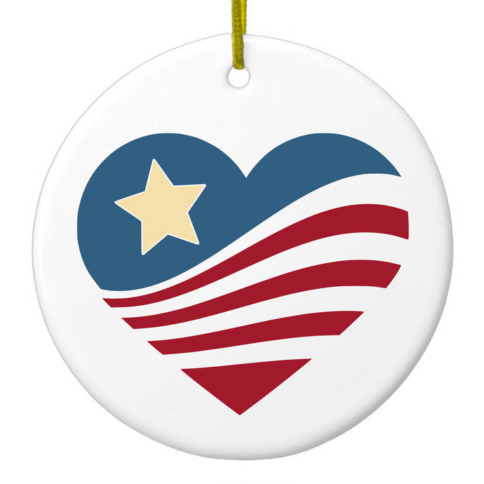 USA Heart Flag Single Star Ceramic Ornament