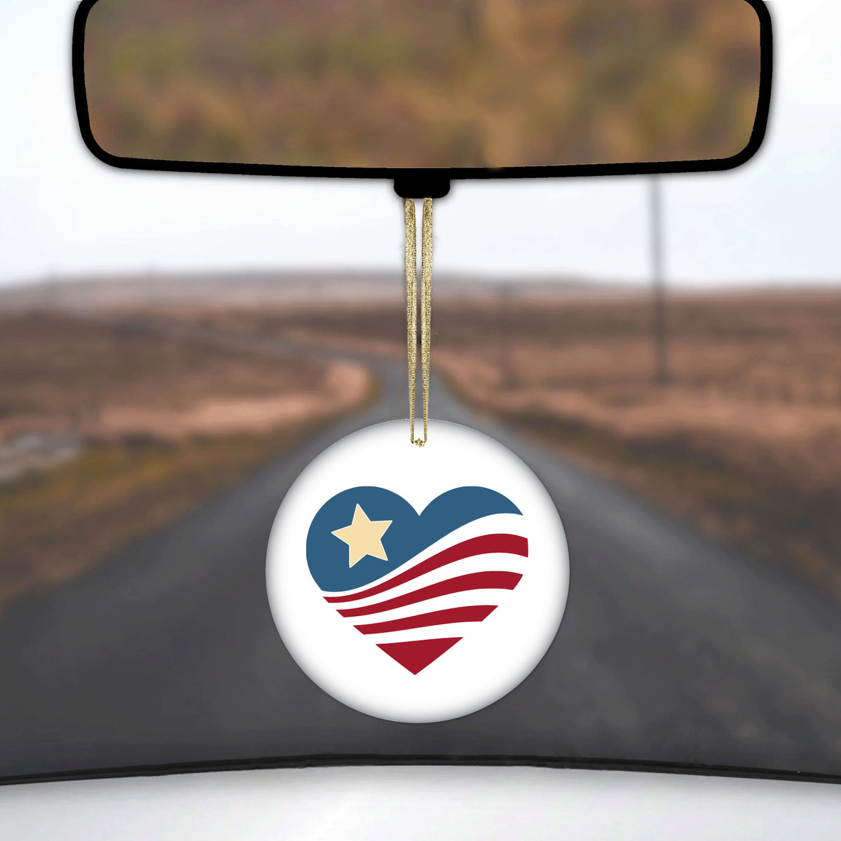 USA Heart Flag Single Star Ceramic Ornament, view 3
