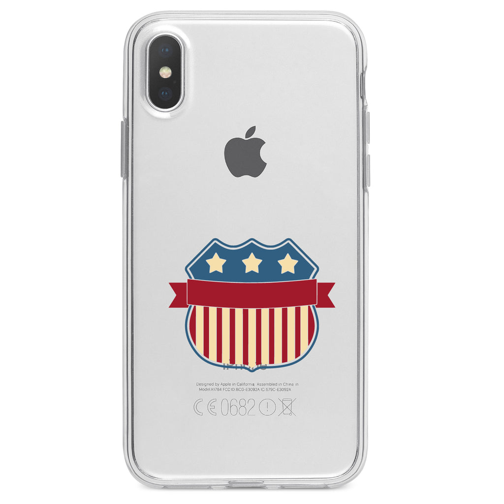 USA Badge Flag Red White & Blue Clear Shockproof iPhone Case, view 4