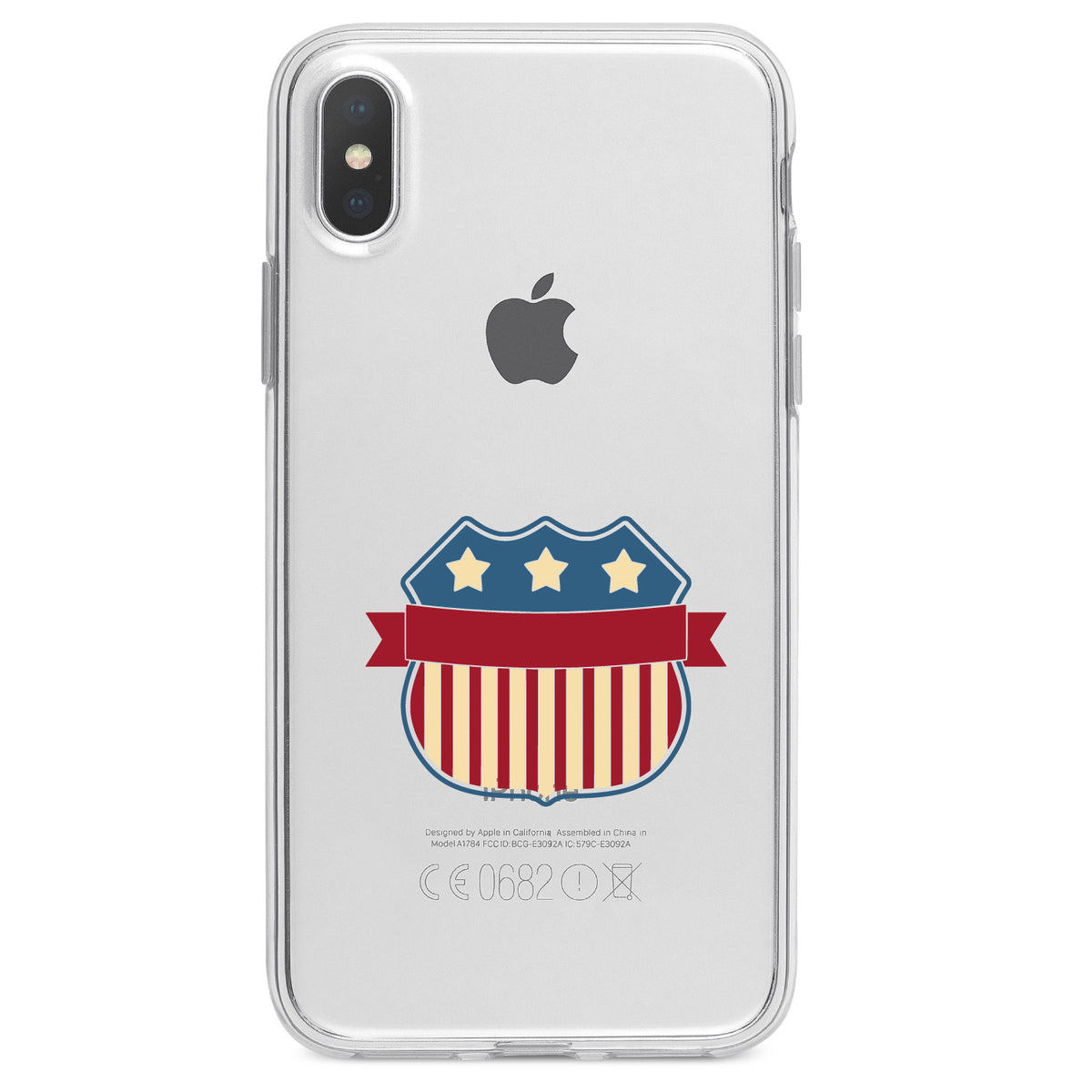 USA Badge Flag Red White & Blue Clear Shockproof iPhone Case, view 2