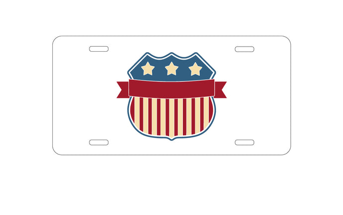 DistinctInk Custom Aluminum Decorative Vanity Front License Plate - USA Badge Flag Red White & Blue
