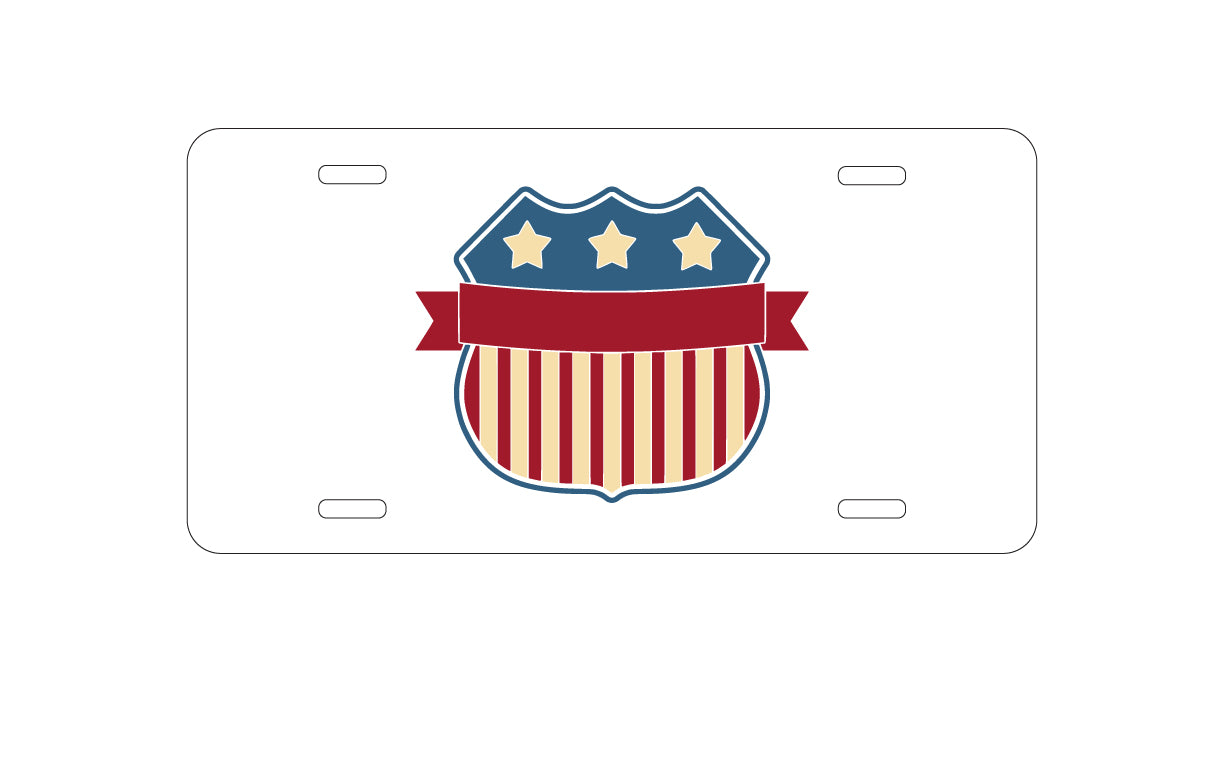 DistinctInk Custom Aluminum Decorative Vanity Front License Plate - USA Badge Flag Red White & Blue