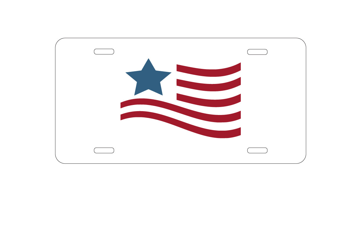 DistinctInk Custom Aluminum Decorative Vanity Front License Plate - USA Waving Flag Red White & Blue