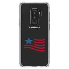 DistinctInk® Clear Shockproof Hybrid Case for Apple iPhone / Samsung Galaxy / Google Pixel - USA Waving Flag Red White & Blue
