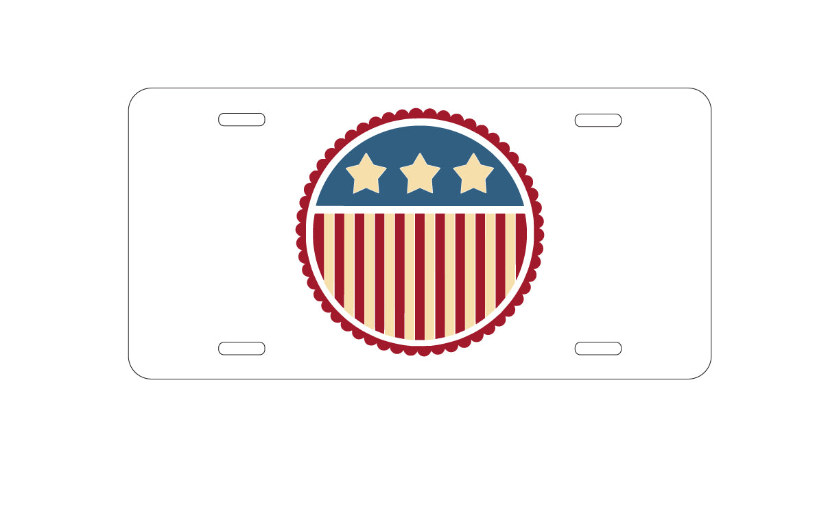 DistinctInk Custom Aluminum Decorative Vanity Front License Plate - USA Seal Flag Red White & Blue