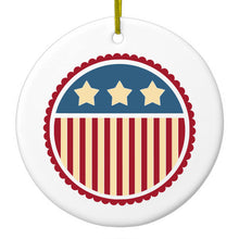 DistinctInk® Hanging Ceramic Christmas Tree Ornament with Gold String - Great Gift / Present - 2 3/4 inch Diameter - USA Seal Flag Red White & Blue