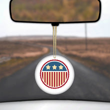 DistinctInk® Hanging Ceramic Christmas Tree Ornament with Gold String - Great Gift / Present - 2 3/4 inch Diameter - USA Seal Flag Red White & Blue