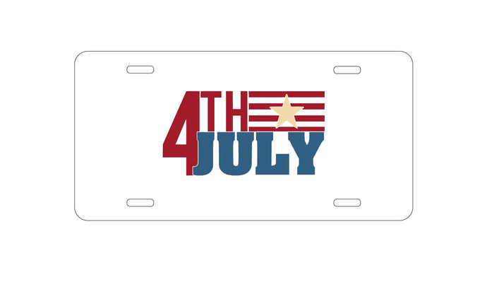 DistinctInk Custom Aluminum Decorative Vanity Front License Plate - 4th of July Word Art USA Flag