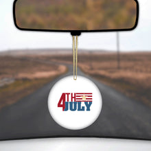 DistinctInk® Hanging Ceramic Christmas Tree Ornament with Gold String - Great Gift / Present - 2 3/4 inch Diameter - 4th of July Word Art USA Flag