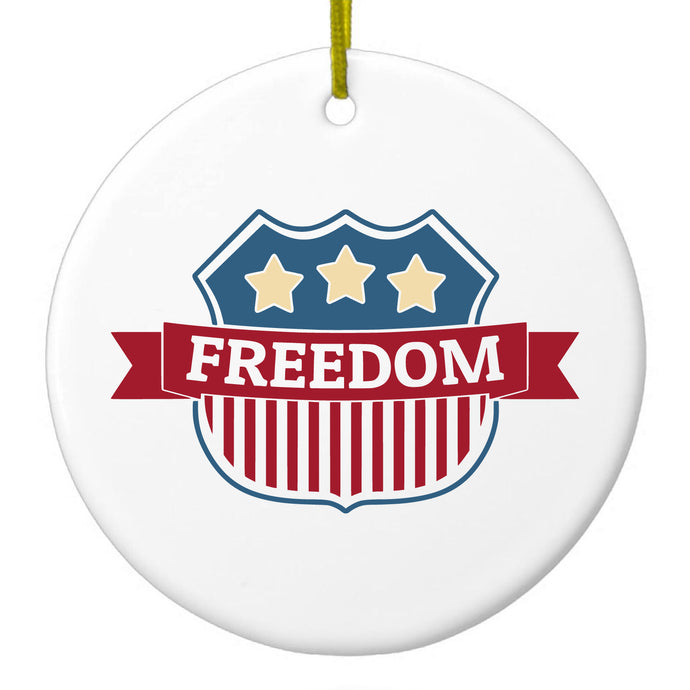 USA Freedom Badge Red White & Blue Ceramic Ornament