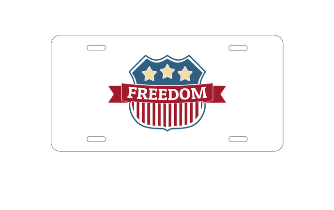 DistinctInk Custom Aluminum Decorative Vanity Front License Plate - USA Freedom Badge Red White & Blue