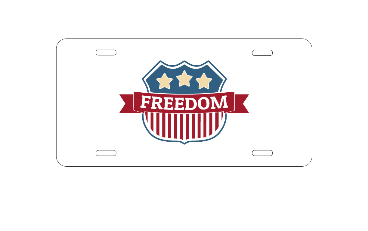 DistinctInk Custom Aluminum Decorative Vanity Front License Plate - USA Freedom Badge Red White & Blue