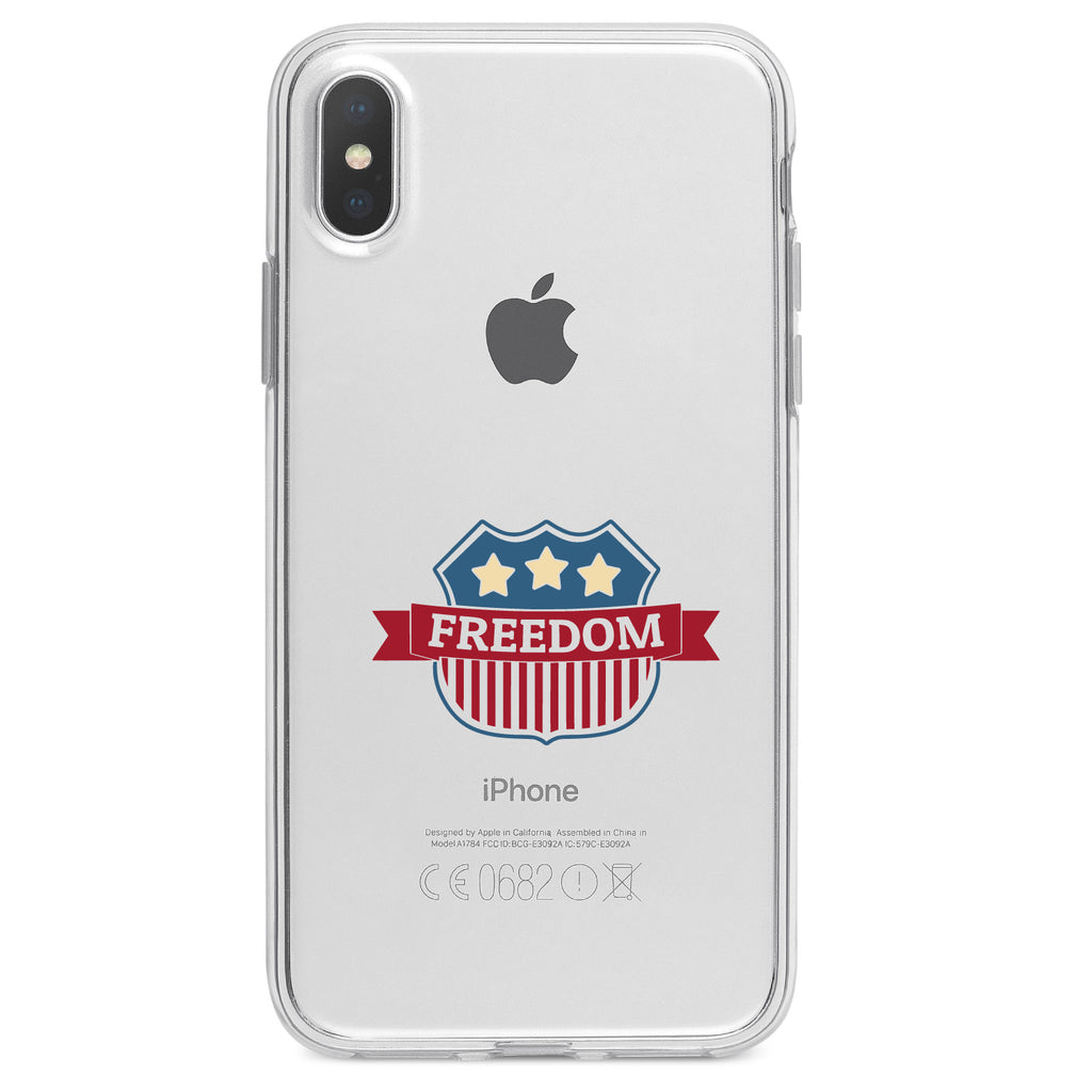 USA Freedom Badge Red White & Blue Clear Shockproof iPhone Case, view 2