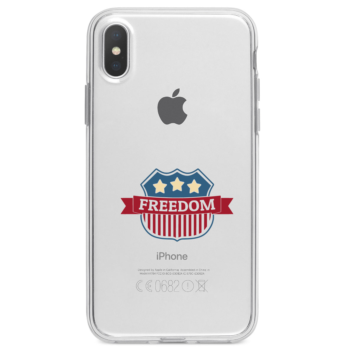 USA Freedom Badge Red White & Blue Clear Shockproof iPhone Case, view 3