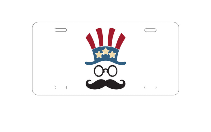 DistinctInk Custom Aluminum Decorative Vanity Front License Plate - Uncle Sam Cartoon USA Patriotic