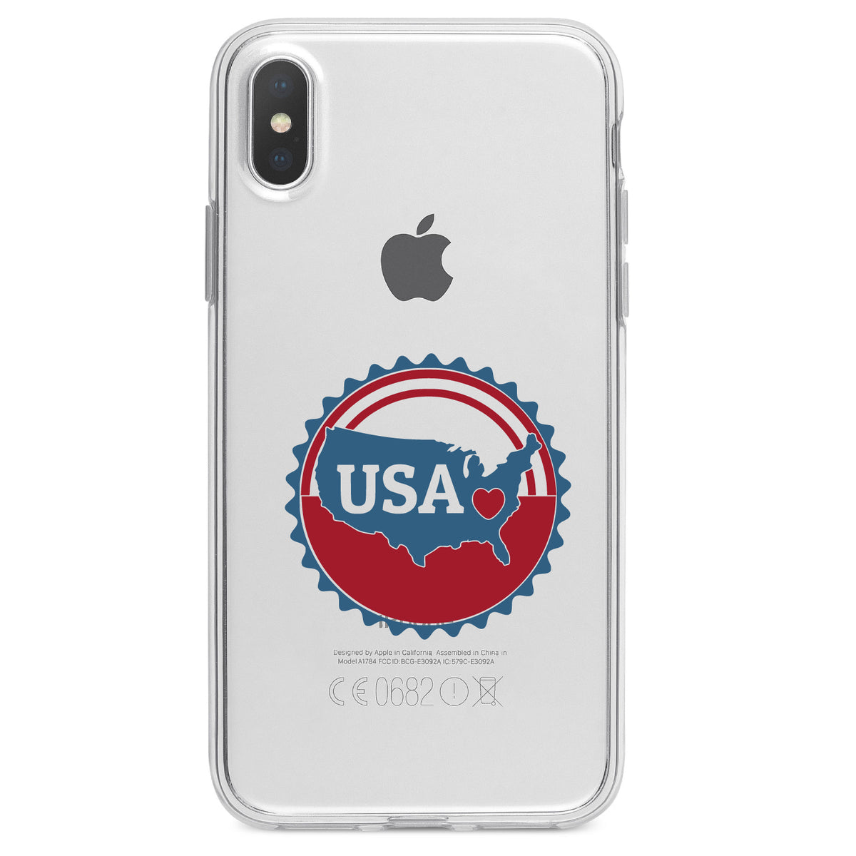 USA Heart Seal Red White & Blue Clear Shockproof iPhone Case, view 2