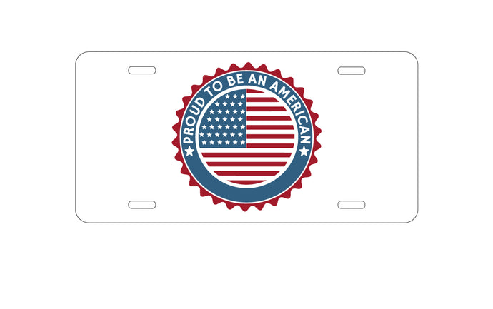 DistinctInk Custom Aluminum Decorative Vanity Front License Plate - USA Seal - Proud to be an American